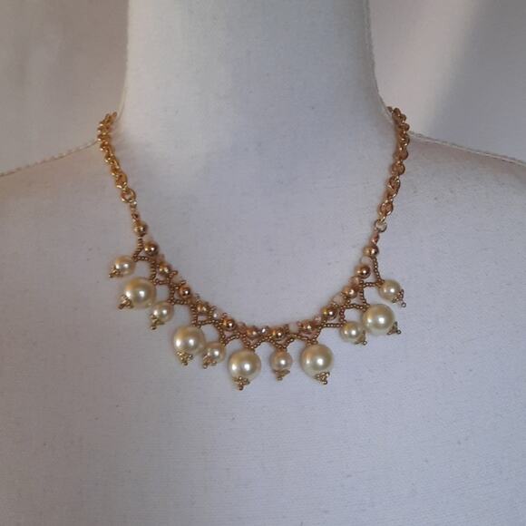 Dillard's Gold & Pearl Beaded Bib Necklace - Picture 7 of 7